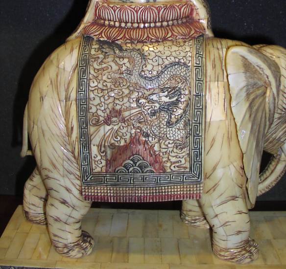closeup of the elephant and dragon cape from the rear