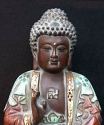 Vintage ceramic Chinese Buddha (9 in. tall) with WAN symbol on the chest - from the Villa Del Prado Light of Asia Collection