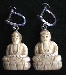 Ivory Buddha earrings - 20th C