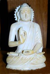 Old rare Cambodian ivory Buddha (3 in. tall) seated in discussion posture or vitarka mudra - late 19th C